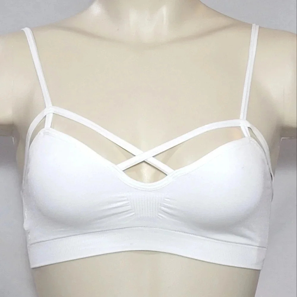 XS X-SMALL Xhilaration Wire Free Cut-Out Strappy Bra White NWT